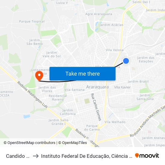 Candido Portinari to Instituto Federal De Educação, Ciência E Tecnologia De São Paulo map