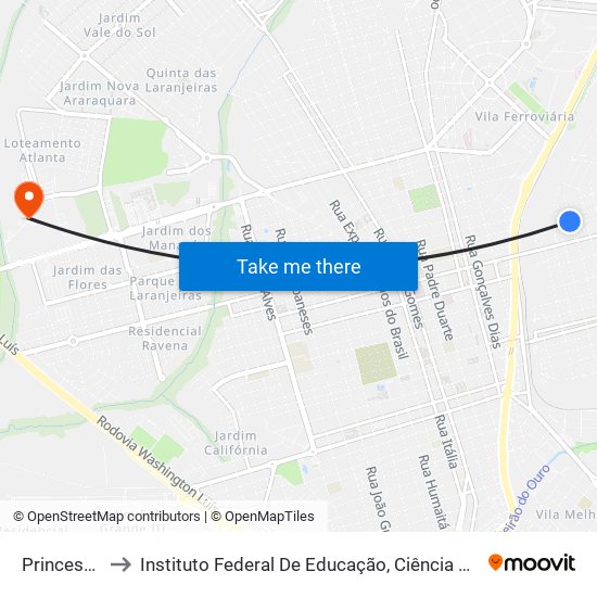 Princesa Isabel to Instituto Federal De Educação, Ciência E Tecnologia De São Paulo map