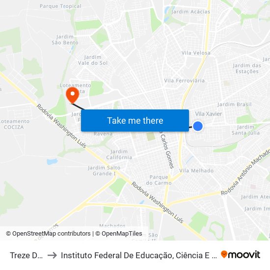 Treze De Maio to Instituto Federal De Educação, Ciência E Tecnologia De São Paulo map