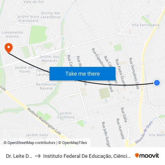 Dr. Leite De Moraes to Instituto Federal De Educação, Ciência E Tecnologia De São Paulo map