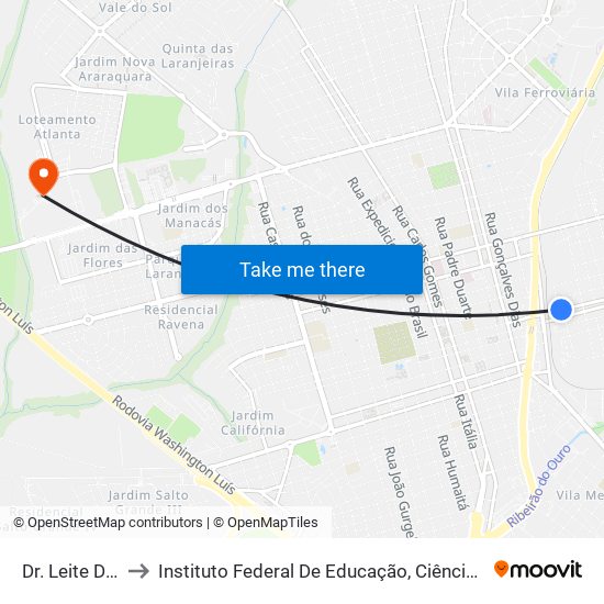 Dr. Leite De Moraes to Instituto Federal De Educação, Ciência E Tecnologia De São Paulo map