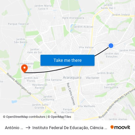 Antônio Orlando to Instituto Federal De Educação, Ciência E Tecnologia De São Paulo map