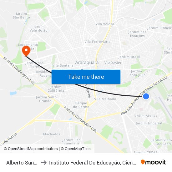 Alberto Santos Dumont to Instituto Federal De Educação, Ciência E Tecnologia De São Paulo map