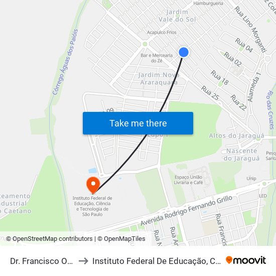 Dr. Francisco Oswaldo Castelluci to Instituto Federal De Educação, Ciência E Tecnologia De São Paulo map