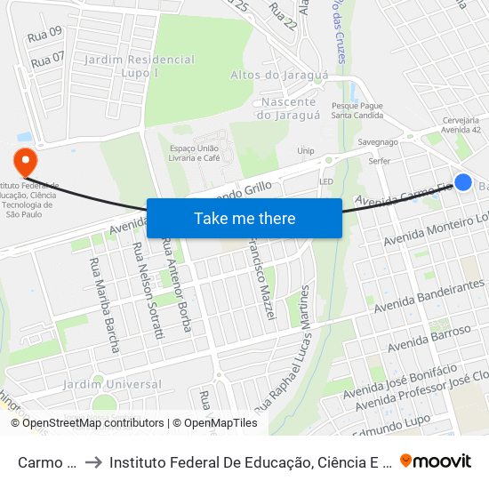 Carmo Fiorillo to Instituto Federal De Educação, Ciência E Tecnologia De São Paulo map