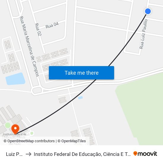 Luiz Paulillo to Instituto Federal De Educação, Ciência E Tecnologia De São Paulo map