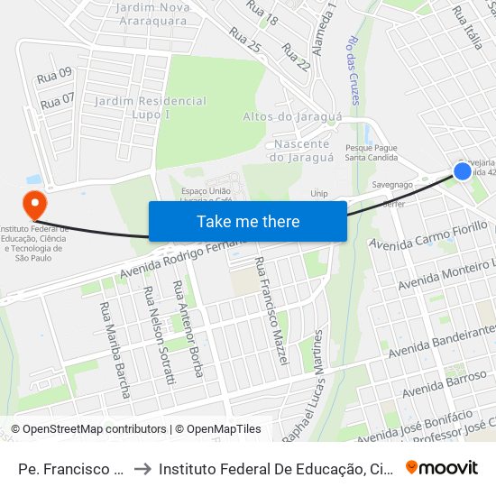 Pe. Francisco Salles Culturato to Instituto Federal De Educação, Ciência E Tecnologia De São Paulo map