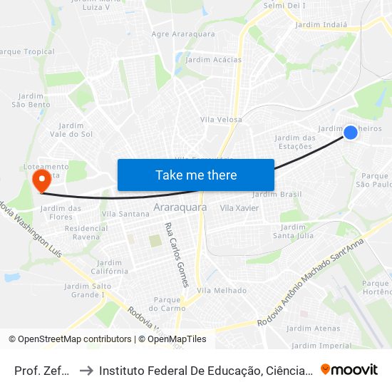 Prof. Zeferino Vaz to Instituto Federal De Educação, Ciência E Tecnologia De São Paulo map