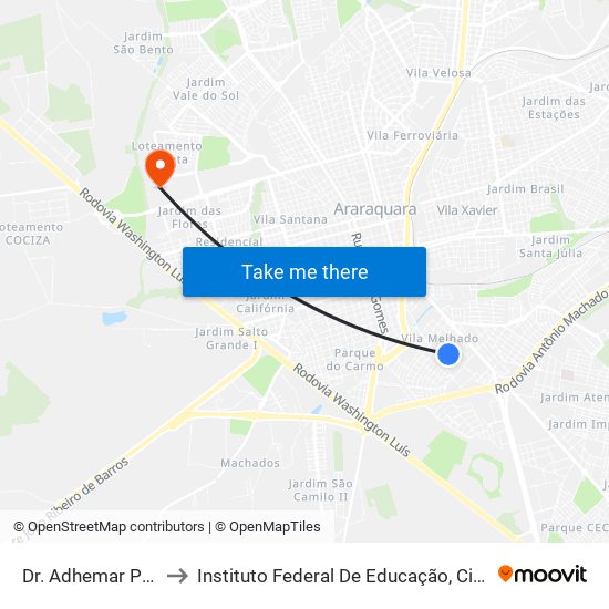 Dr. Adhemar Pereira De Barros to Instituto Federal De Educação, Ciência E Tecnologia De São Paulo map