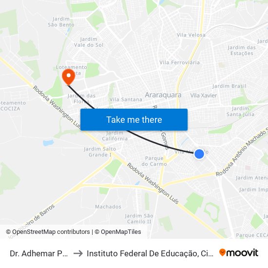 Dr. Adhemar Pereira De Barros to Instituto Federal De Educação, Ciência E Tecnologia De São Paulo map