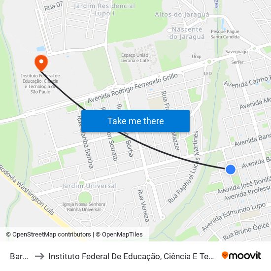 Barroso to Instituto Federal De Educação, Ciência E Tecnologia De São Paulo map