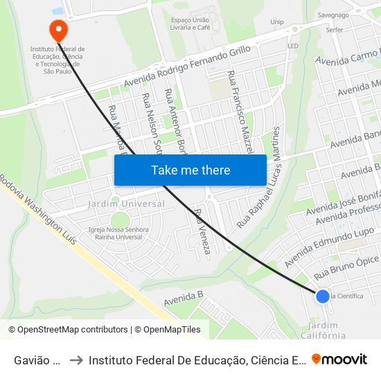 Gavião Peixoto to Instituto Federal De Educação, Ciência E Tecnologia De São Paulo map