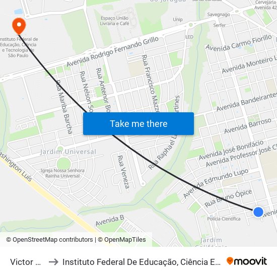 Victor Lacorte to Instituto Federal De Educação, Ciência E Tecnologia De São Paulo map