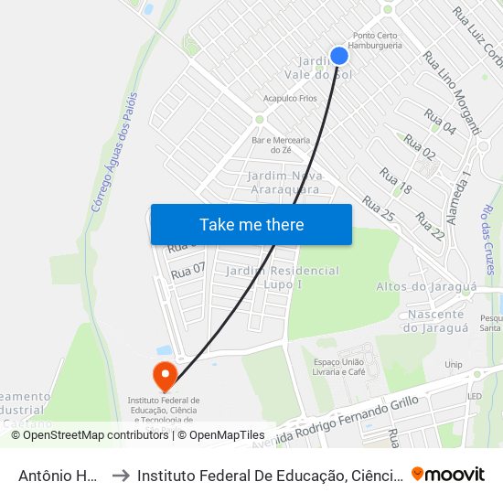 Antônio Honório Real to Instituto Federal De Educação, Ciência E Tecnologia De São Paulo map