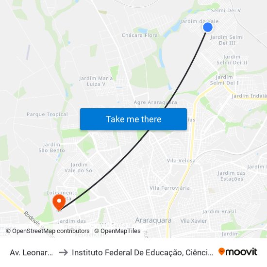 Av. Leonardo Gomes to Instituto Federal De Educação, Ciência E Tecnologia De São Paulo map