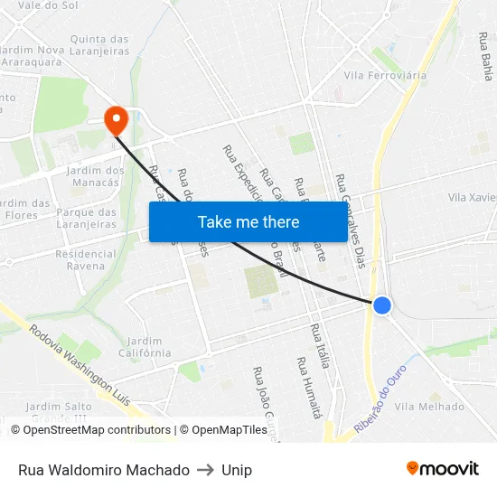 Rua Waldomiro Machado to Unip map