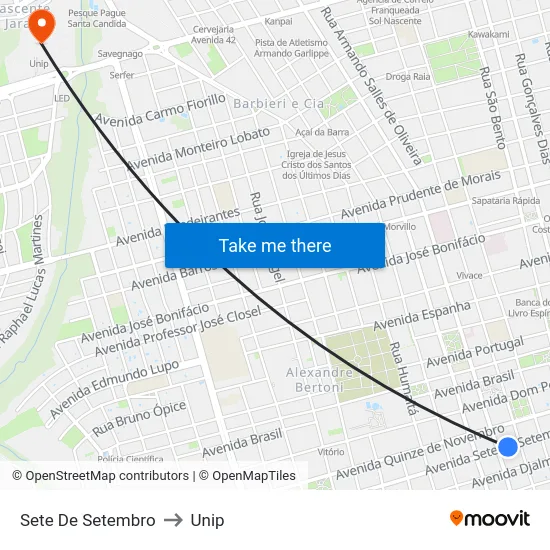 Sete De Setembro to Unip map