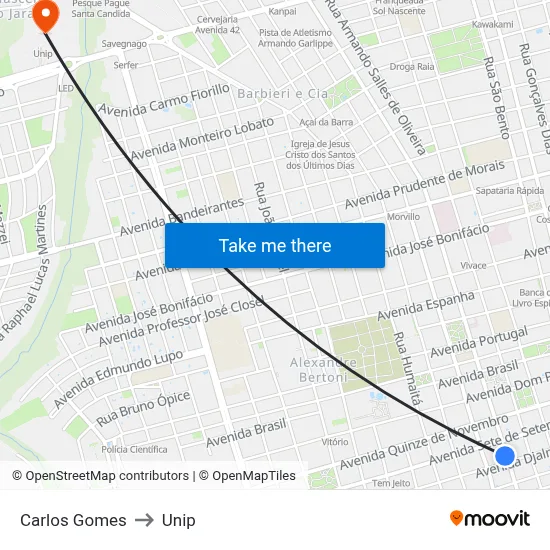 Carlos Gomes to Unip map