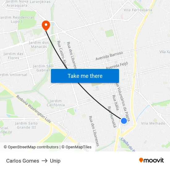 Carlos Gomes to Unip map