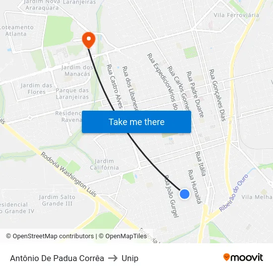 Antônio De Padua Corrêa to Unip map