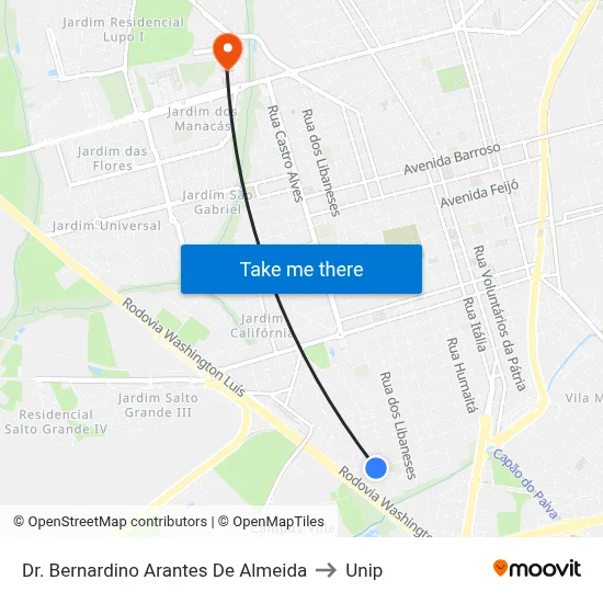Dr. Bernardino Arantes De Almeida to Unip map