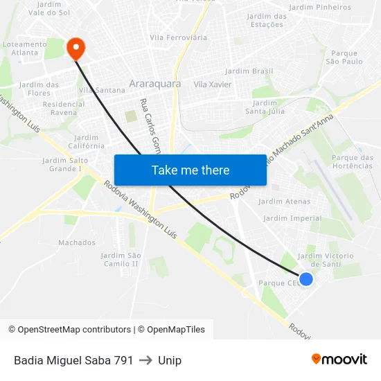 Badia Miguel Saba 791 to Unip map