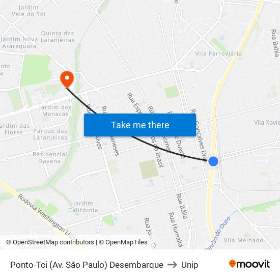 Ponto-Tci (Av. São Paulo) Desembarque to Unip map