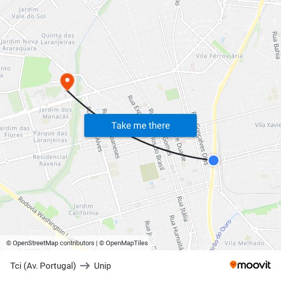 Tci (Av. Portugal) to Unip map