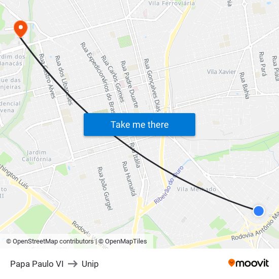 Papa Paulo VI to Unip map