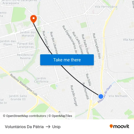 Voluntários Da Pátria to Unip map
