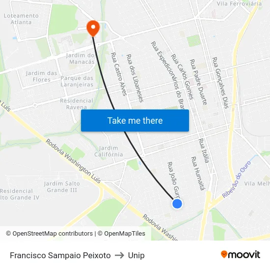 Francisco Sampaio Peixoto to Unip map