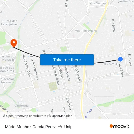 Mário Munhoz Garcia Perez to Unip map
