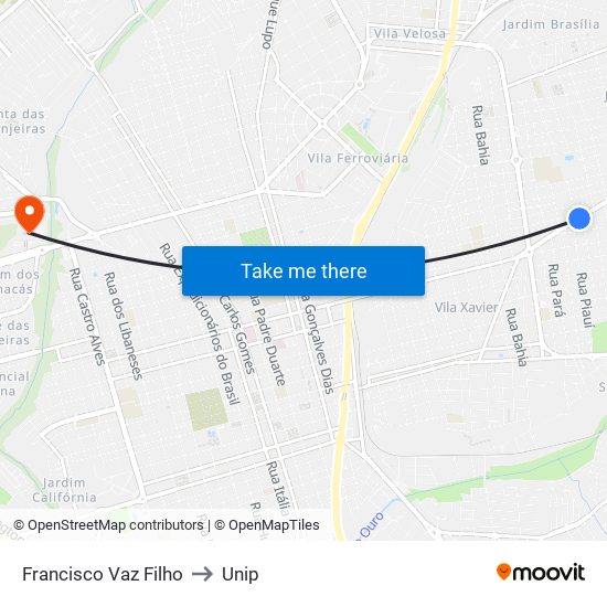 Francisco Vaz Filho to Unip map