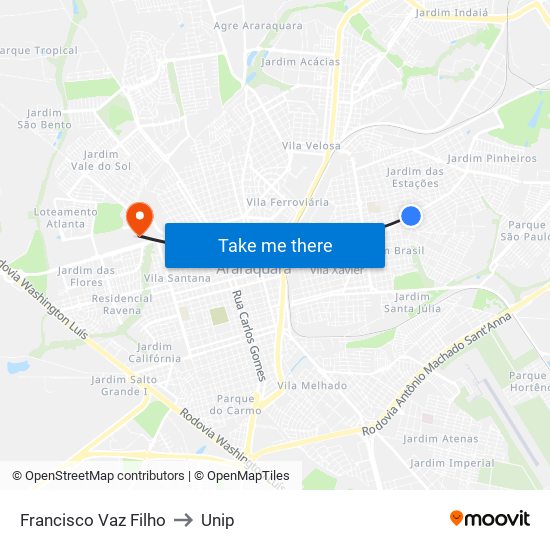Francisco Vaz Filho to Unip map