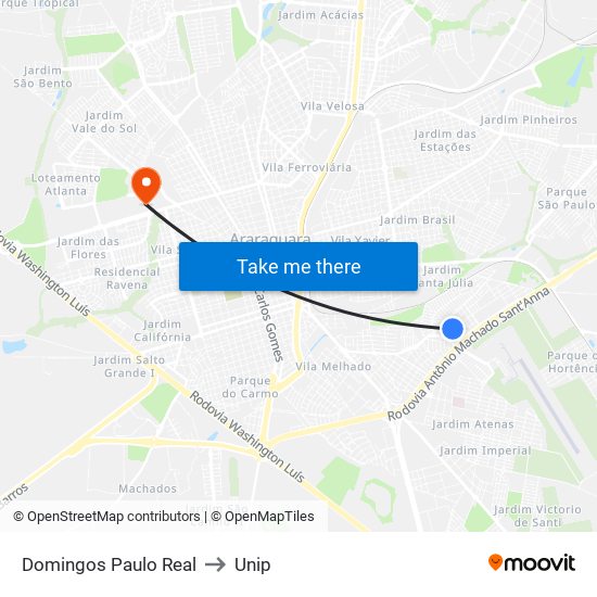 Domingos Paulo Real to Unip map