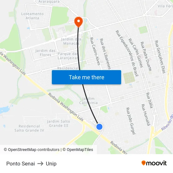 Ponto Senai to Unip map