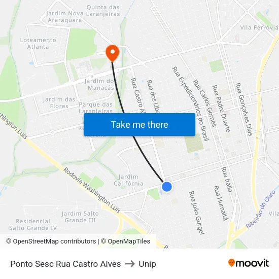 Ponto Sesc Rua Castro Alves to Unip map