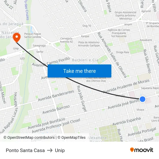 Ponto Santa Casa to Unip map