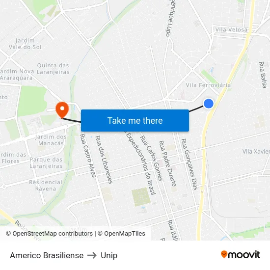 Americo Brasiliense to Unip map