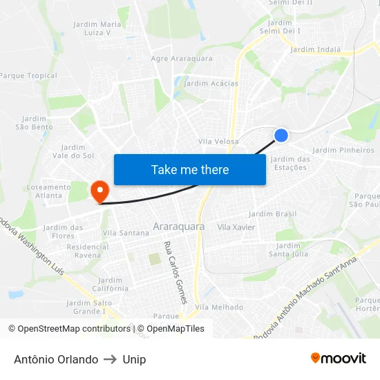 Antônio Orlando to Unip map