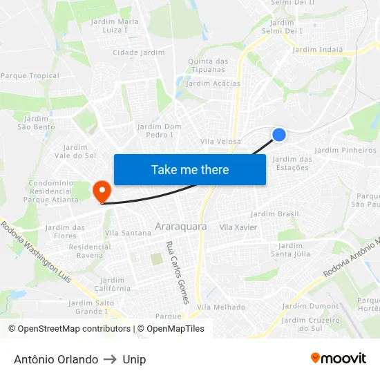 Antônio Orlando to Unip map