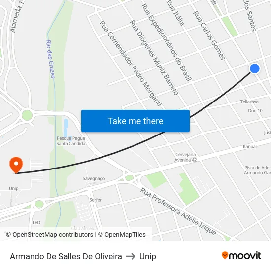 Armando De Salles De Oliveira to Unip map