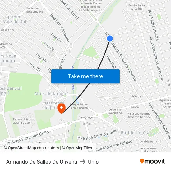 Armando De Salles De Oliveira to Unip map
