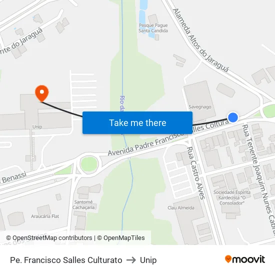 Pe. Francisco Salles Culturato to Unip map