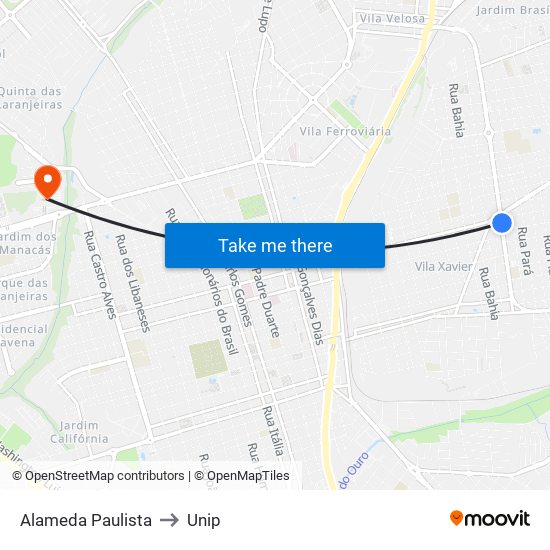 Alameda Paulista to Unip map