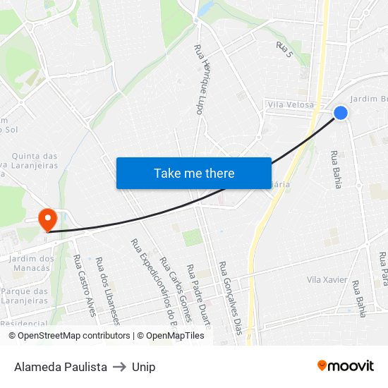Alameda Paulista to Unip map