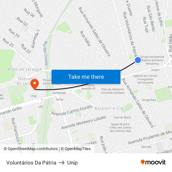 Voluntários Da Pátria to Unip map