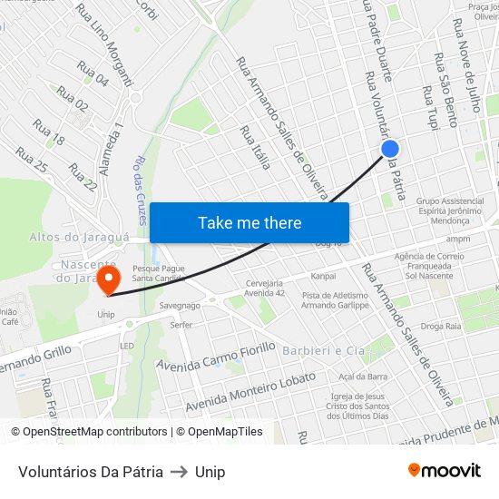 Voluntários Da Pátria to Unip map