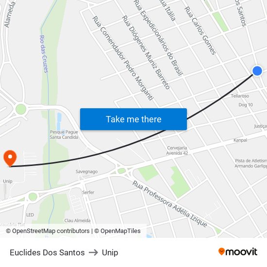 Euclides Dos Santos to Unip map