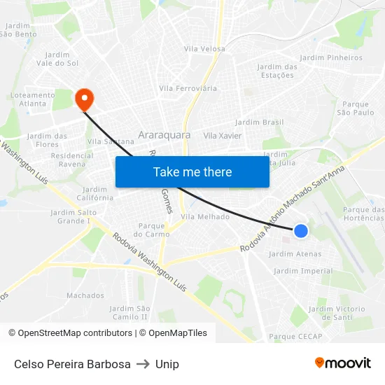 Celso Pereira Barbosa to Unip map